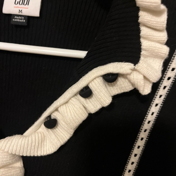 Cabi Adorn pullover cotton blend sweater black & white ruffle trim size M - Picture 8 of 10
